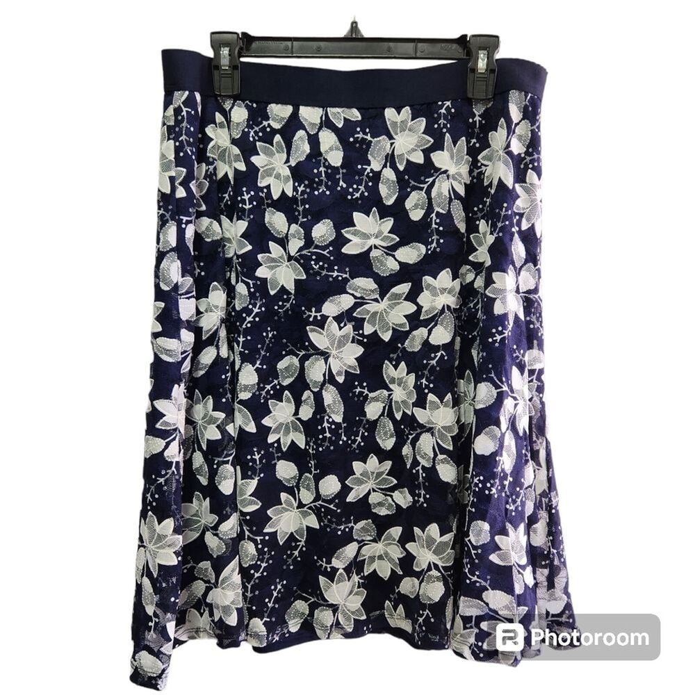 Cato A Line Skirt Womens SZ L Sheer Floral‎ Overlay Spring Coastal Boho Modest